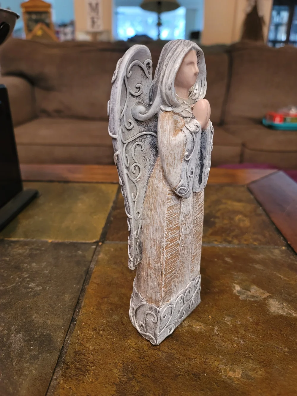 Praying Angel Resin Figurine in White and Tan - Home Art
